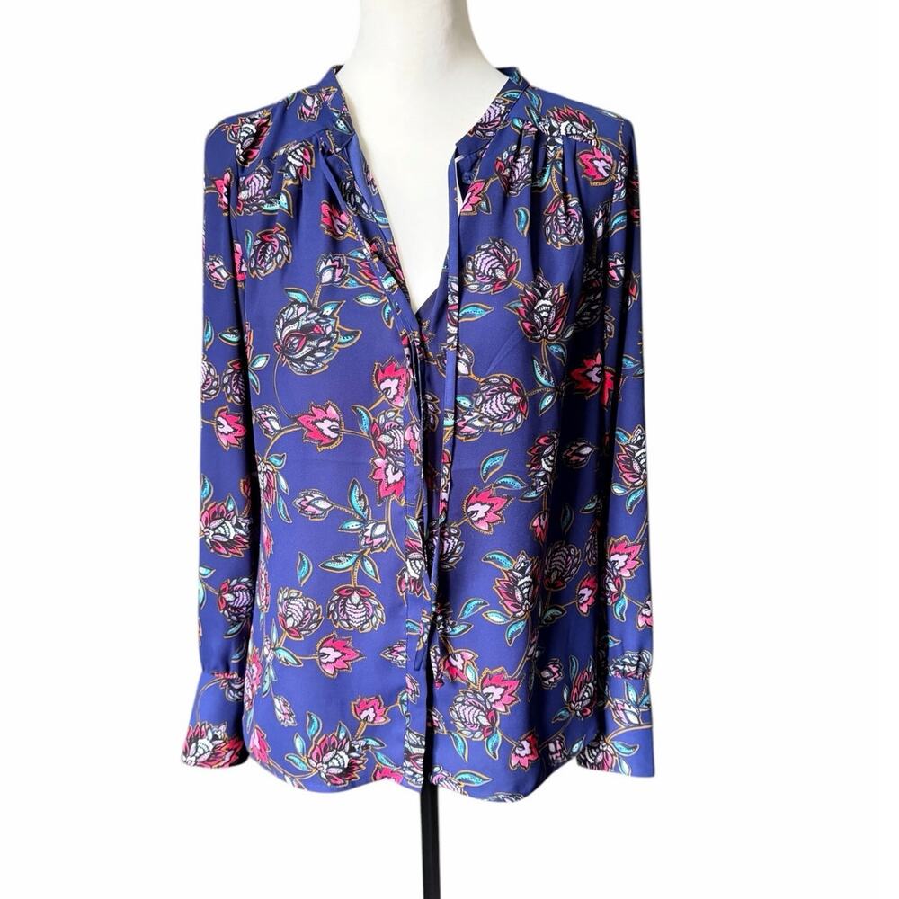 Express Blue Pink White Long Sleeve Top Size Small
